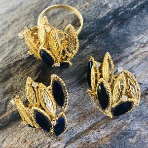 Vintage 18k Gold/Lapis Lazuli Ring and Earring Set